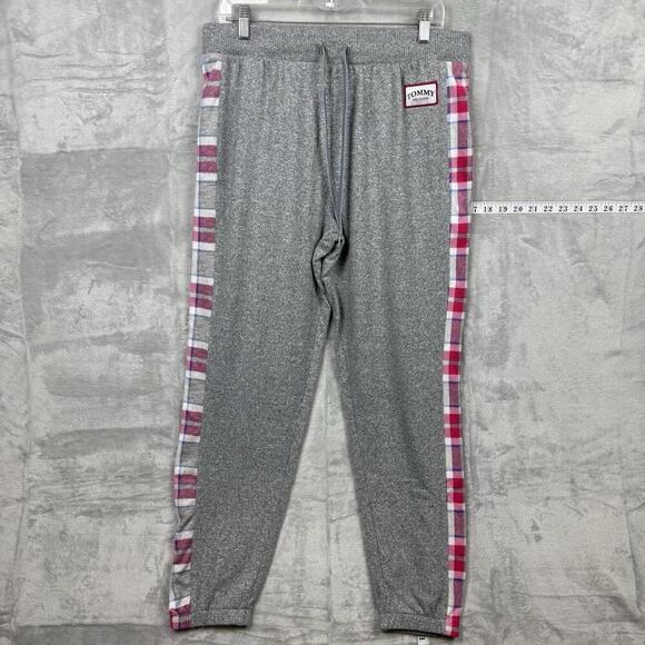 Tommy Hilfiger Gray Jogger Sweatpants Women Size L Plaid Stripe Lounge Pant Soft - Picture 2 of 8